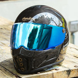 Carbon Fiber Iron King Motorcycle Helmet with Green Visor