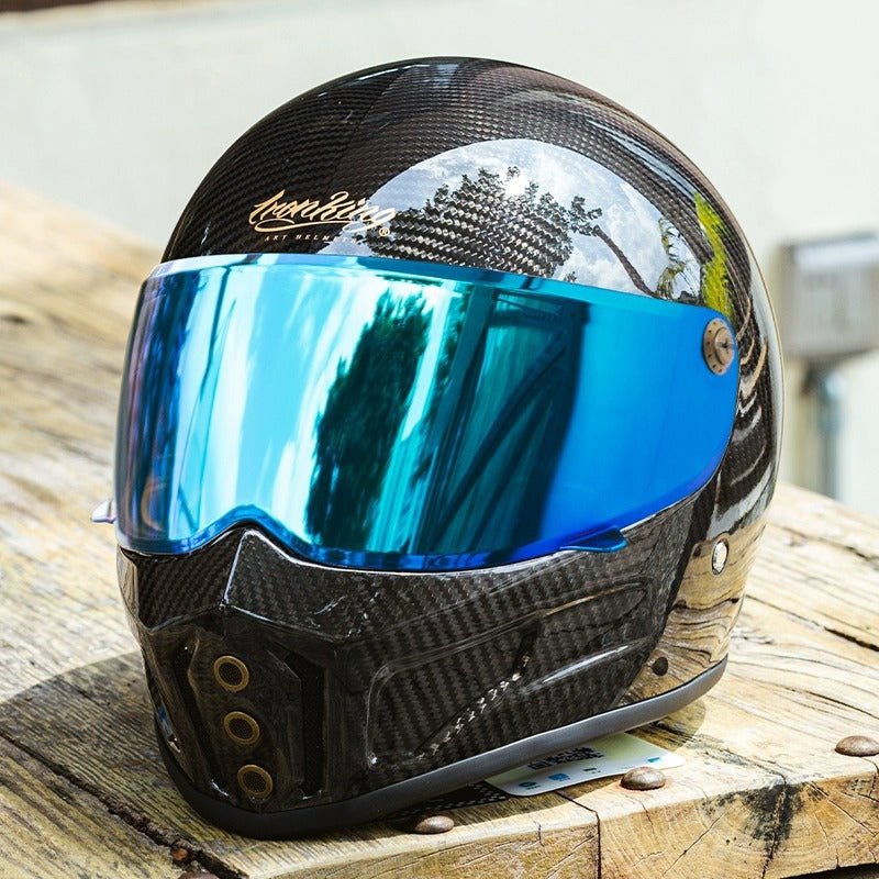 Carbon Fiber Motorcycle Helmet with Blue Visor Kings