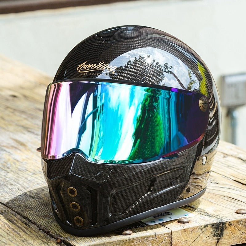 Carbon Fiber Motorcycle Helmet with Blue Visor