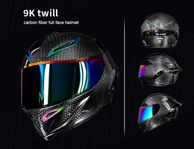 Carbon Fiber 9k Twill HNJ Motorcycle Helmet at KingsMotorcycleFairings.com