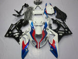 White, Black, Blue and Red Fairing Kit for a 2009, 2010, 2011, 2012, 2013 and 2014 BMW S1000RR motorcycle