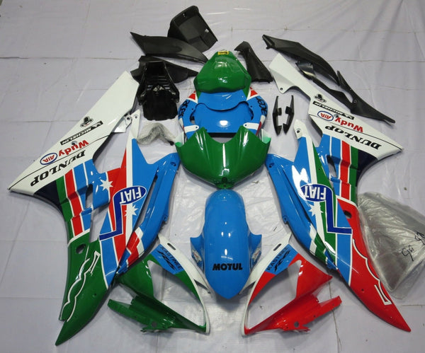 Blue, Green, Red and White Dunlop Fairing Kit for a 2006 & 2007 Yamaha YZF-R6 motorcycle