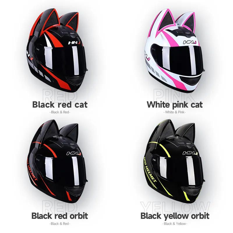 cat ears motorcycle helmet Motorcycle Helmet Black HNJ with Cat Ears & Gold Visor