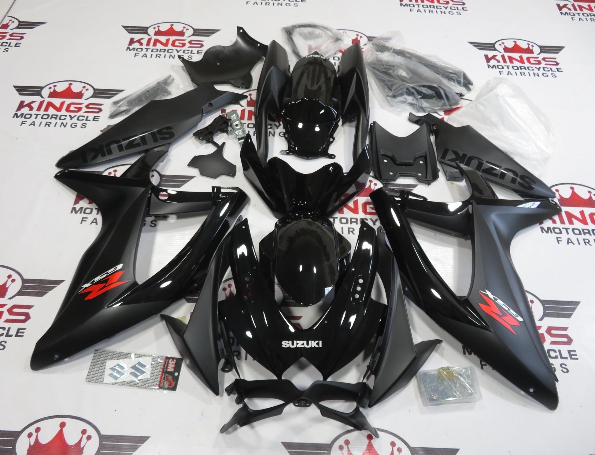 Matte Black and Gloss Black Fairing Kit for a 2008, 2009 & 2010 Suzuki GSX-R750 motorcycle