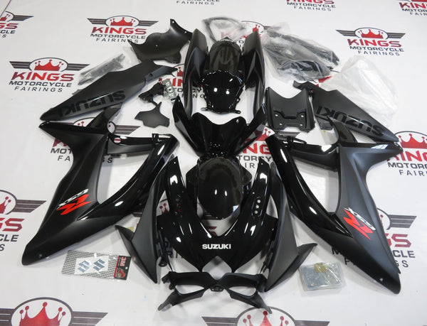 Matte Black and Gloss Black Fairing Kit for a 2008, 2009 & 2010 Suzuki GSX-R750 motorcycle