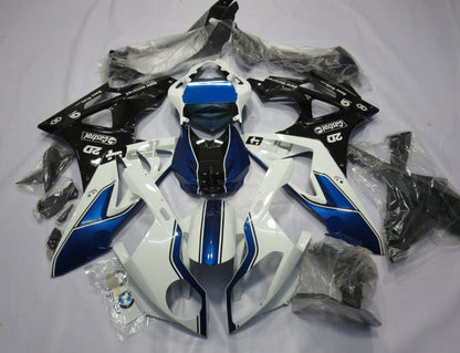White, Black and Blue Fairing Kit for a 2009, 2010, 2011, 2012, 2013 and 2014 BMW S1000RR motorcycle