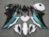 White, Black and Teal Blue Fairing Kit for a 2008, 2009, 2010, 2011, 2012, 2013, 2014, 2015 & 2016 Yamaha YZF-R6 motorcycle
