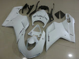Matte White Fairing Kit for a 2007, 2008, 2009, 2010, 2011 & 2012 Ducati 1198 motorcycle. The photos used are examples of the paint design; your Ducati 1198 will have 1198 decals, not the 848 decals.