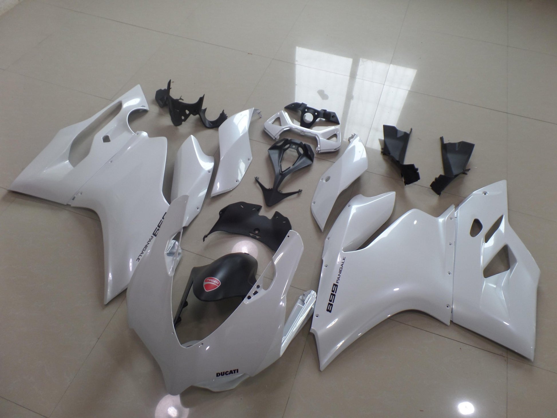 Pearl White Fairing Kit for a 2011, 2012, 2013 & 2014 Ducati 1199 motorcycle at Kings Motorcycle Fairings