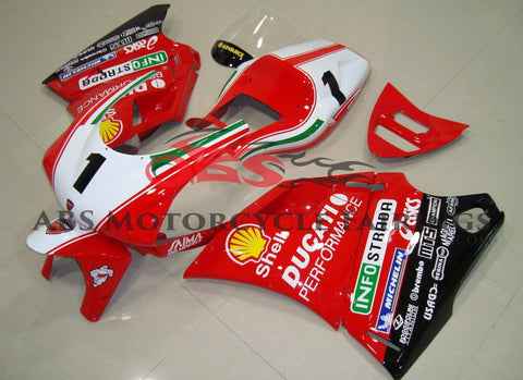 Red and White #1 Race Fairing Kit for a 1998, 1999, 2000, 2001, & 2002 Ducati 996 motorcycle
