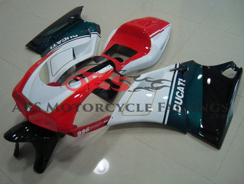 White, Red, Green, Black & Gold Fairing Kit for a 1994, 1995, 1996, 1997, 1998, 1999, 2000, 2001, 2002 & 2003 Ducati 748 motorcycle