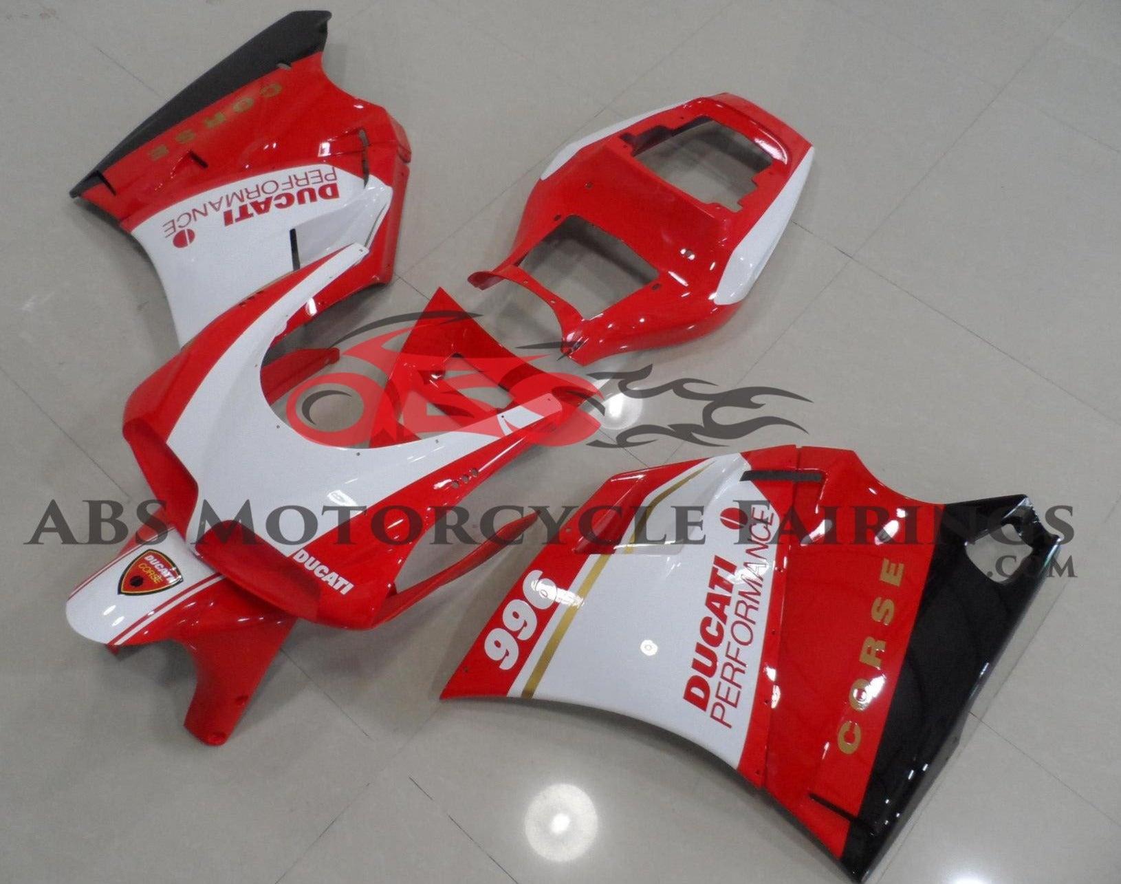 Red and White Corse Fairing Kit for a 1994, 1995, 1996, 1997, 1998, 1999, 2000, 2001, 2002 & 2003 Ducati 748 motorcycle