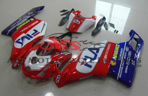 Red, White and Blue Fila Fairing Kit for a 2003 & 2004 Ducati 749 motorcycle