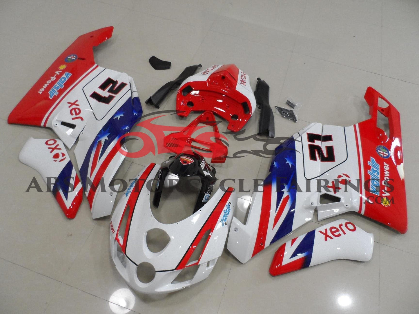 Red, White, Blue & Black #21 Fairing Kit for a 2005 & 2006 Ducati 999 motorcycle