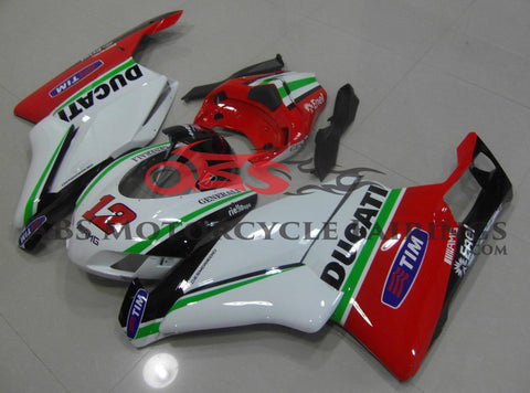 White, Red, Green and Black Race Fairing Kit for a 2005 & 2006 Ducati 749 motorcycle