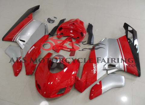 Red, Silver & Black Race Fairing Kit for a 2005 & 2006 Ducati 749 motorcycle.