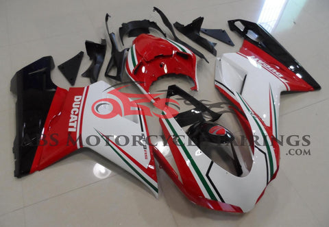 White, Red & Green Tricolor Fairing Kit for a 2007, 2008, 2009, 2010, 2011 & 2012 Ducati 1098 motorcycle