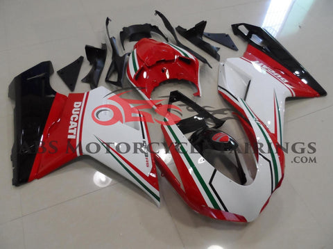 White, Red & Green Tricolor Fairing Kit for a 2007, 2008, 2009, 2010, 2011 & 2012 Ducati 1198 motorcycle