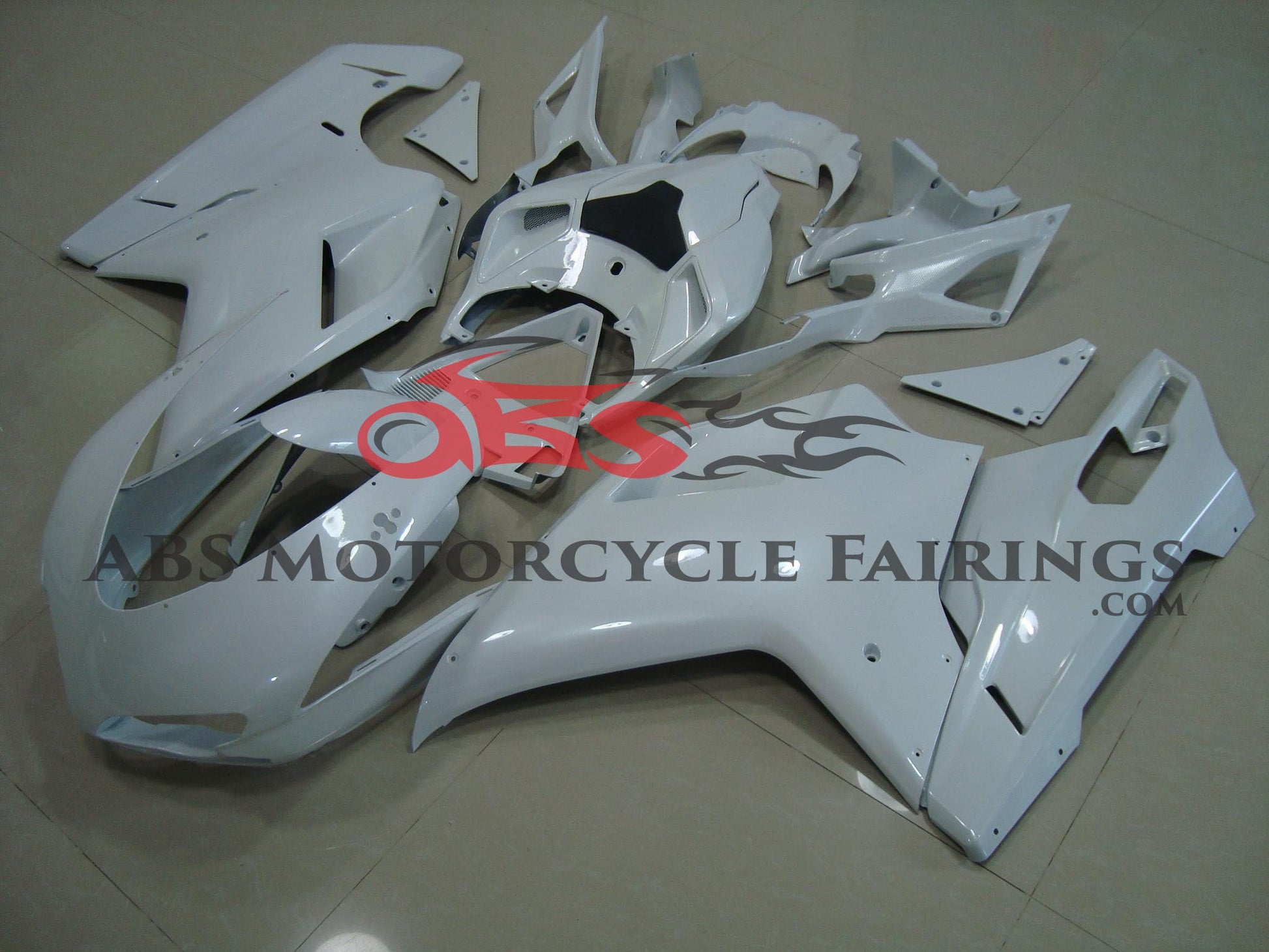 White Fairing Kit for a 2007, 2008, 2009, 2010, 2011, 2012, 2013 & 2014 Ducati 848 motorcycle