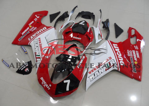 Red, White & Black #7 Fairing Kit for a 2007, 2008, 2009, 2010, 2011 & 2012 Ducati 1198 motorcycle