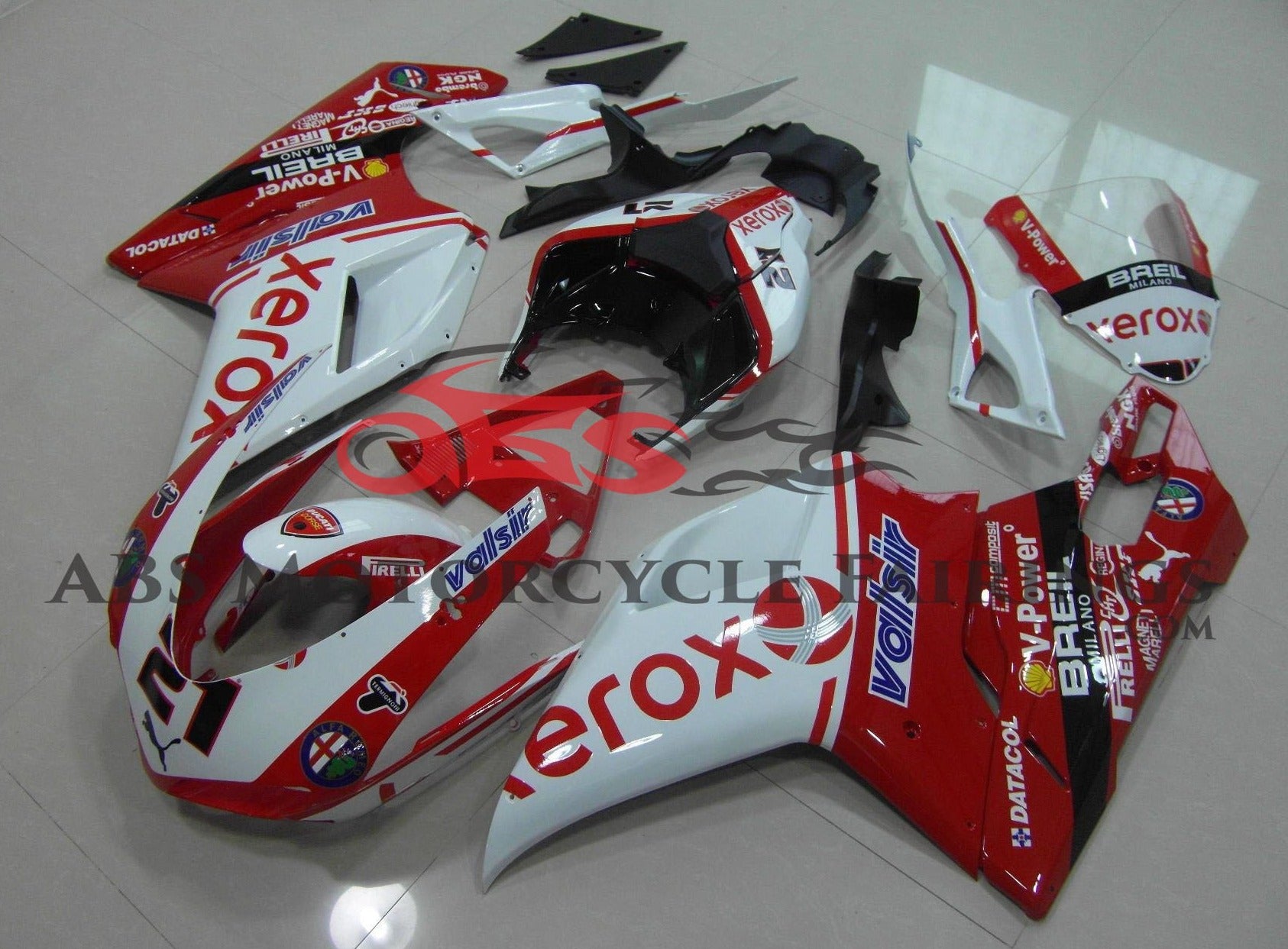 Ducati 848 Fairings (2007-2014) Red, White Xerox Valsir #21 at KingsMotorcycleFairings.com