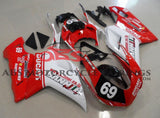 Red, White & Black #69 Fairing Kit for a 2007, 2008, 2009, 2010, 2011, 2012, 2013 & 2014 Ducati 848 motorcycle