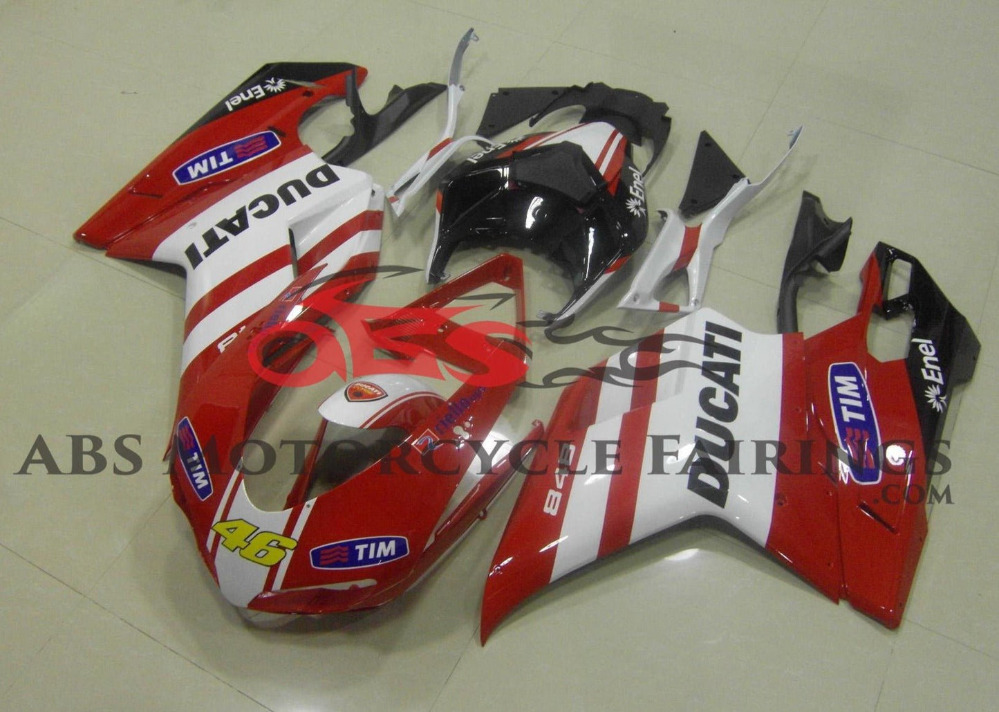 Red, White, Black & Yellow Tim #46 Fairing Kit for a 2007, 2008, 2009, 2010, 2011, 2012, 2013 & 2014 Ducati 848 motorcycle