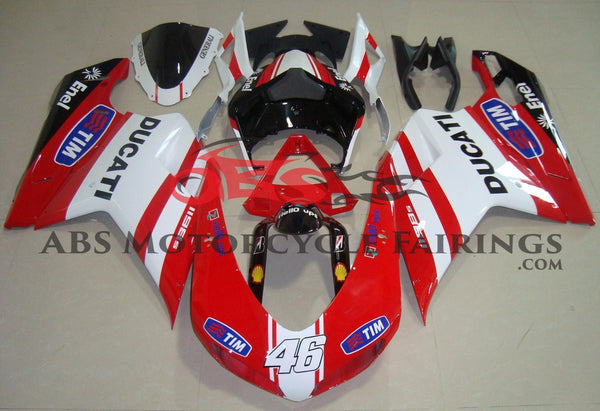Red, White & Black Tim #46 Fairing Kit for a 2007, 2008, 2009, 2010, 2011 & 2012 Ducati 1198 motorcycle