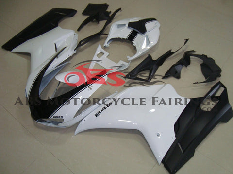 White & Black Striped Fairing Kit for a 2007, 2008, 2009, 2010, 2011 & 2012 Ducati 1198 motorcycle