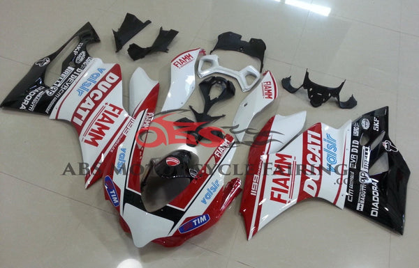 Red and White FIAMM Fairing Kit for a 2011, 2012, 2013 & 2014 Ducati 1199 motorcycle