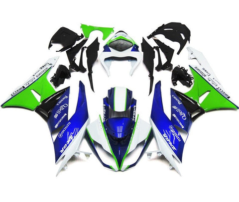 Fairing kit for a Kawasaki Ninja ZX6R 636 (2007-2008) White, Blue, Green & Black