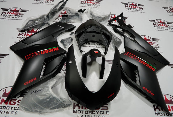 Ducati 1198 (2007-2012) Matte Black & Red Corse Fairings at KingsMotorcycleFairings.com