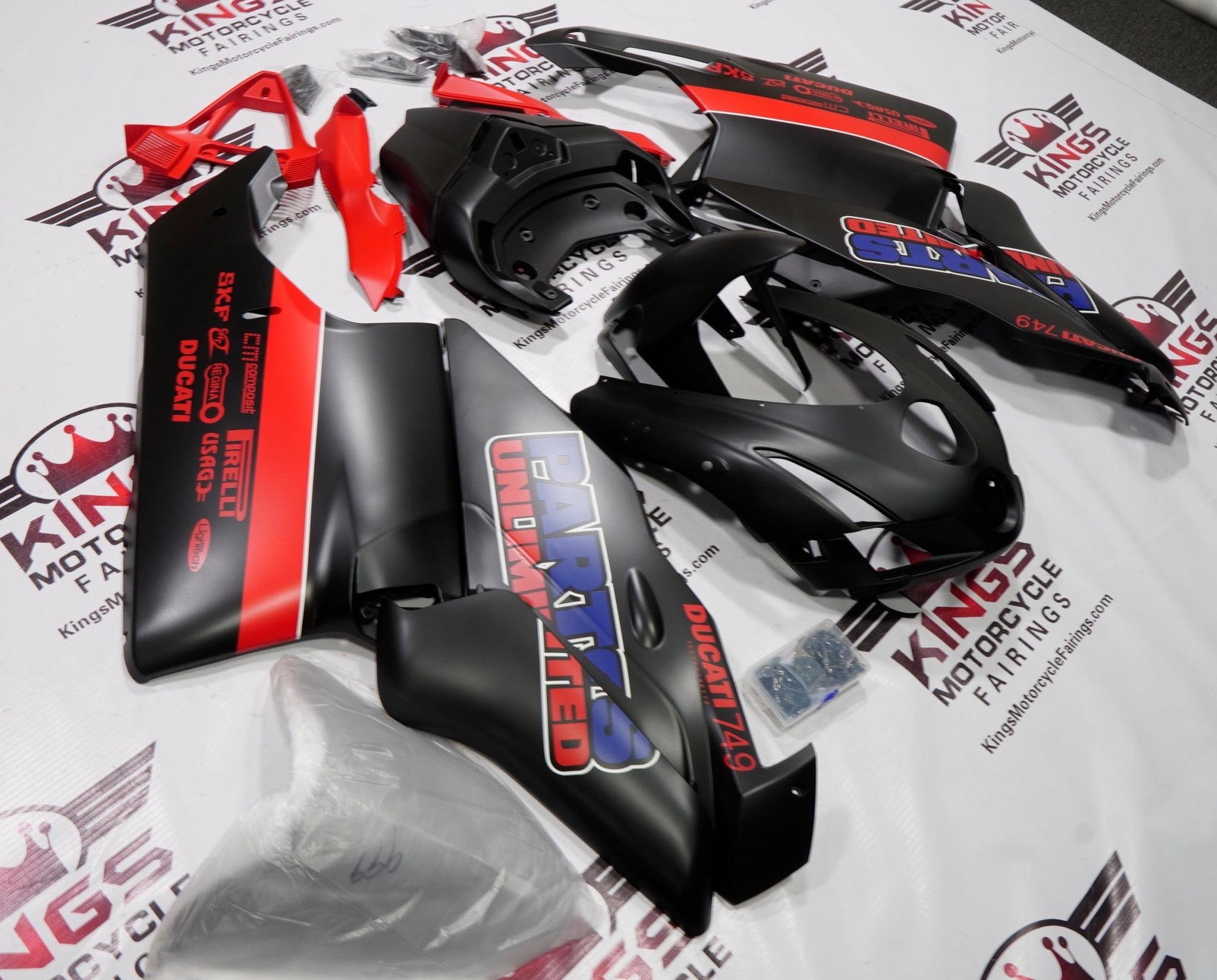 Ducati 749 (2003-2004) Matte Black, Red & Blue Fairings from KingsMotorcycleFairings.com