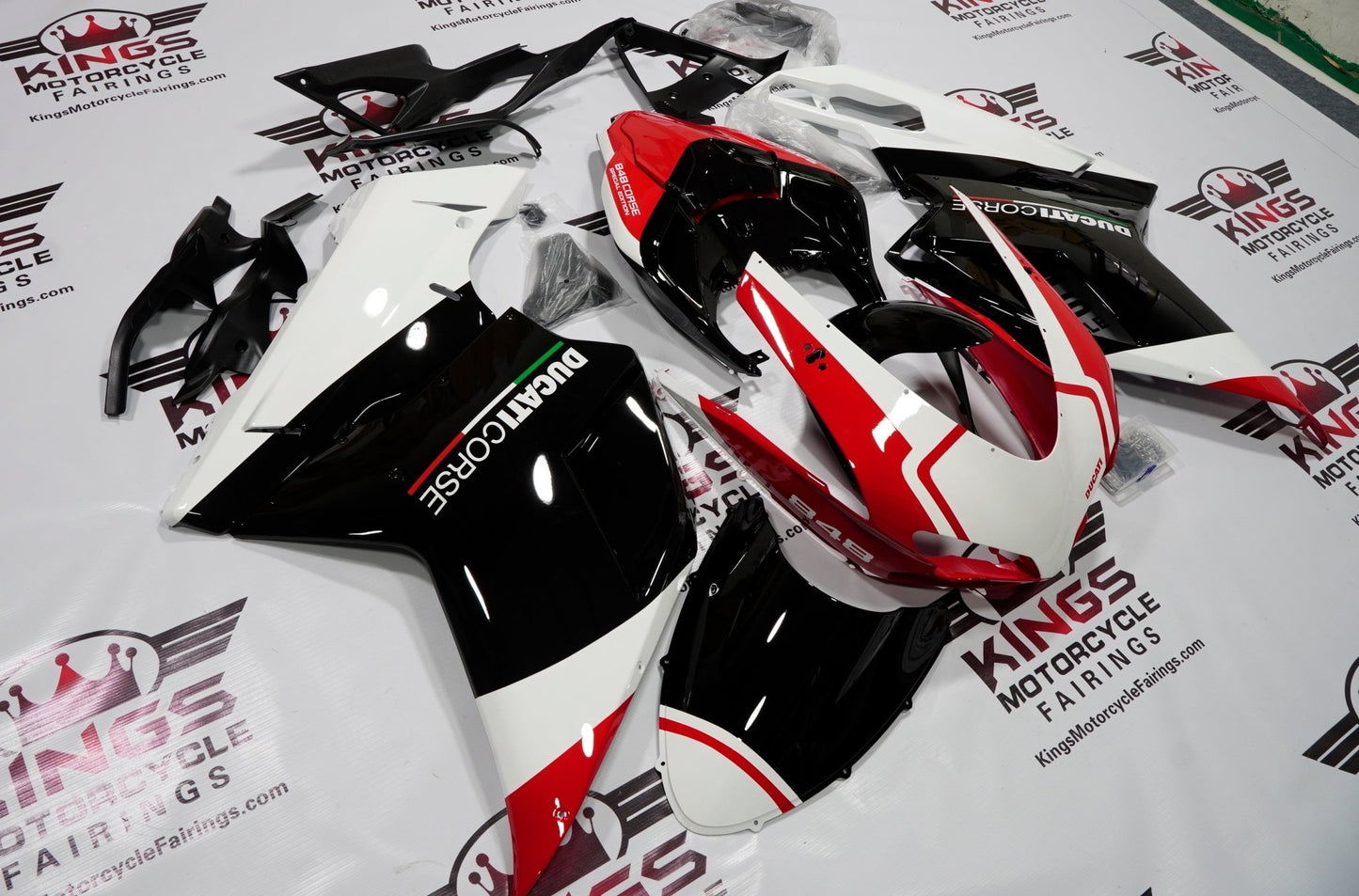 Ducati 848 (2007-2014) Black, White & Red Corse Fairings at KingsMotorcycleFairings.com