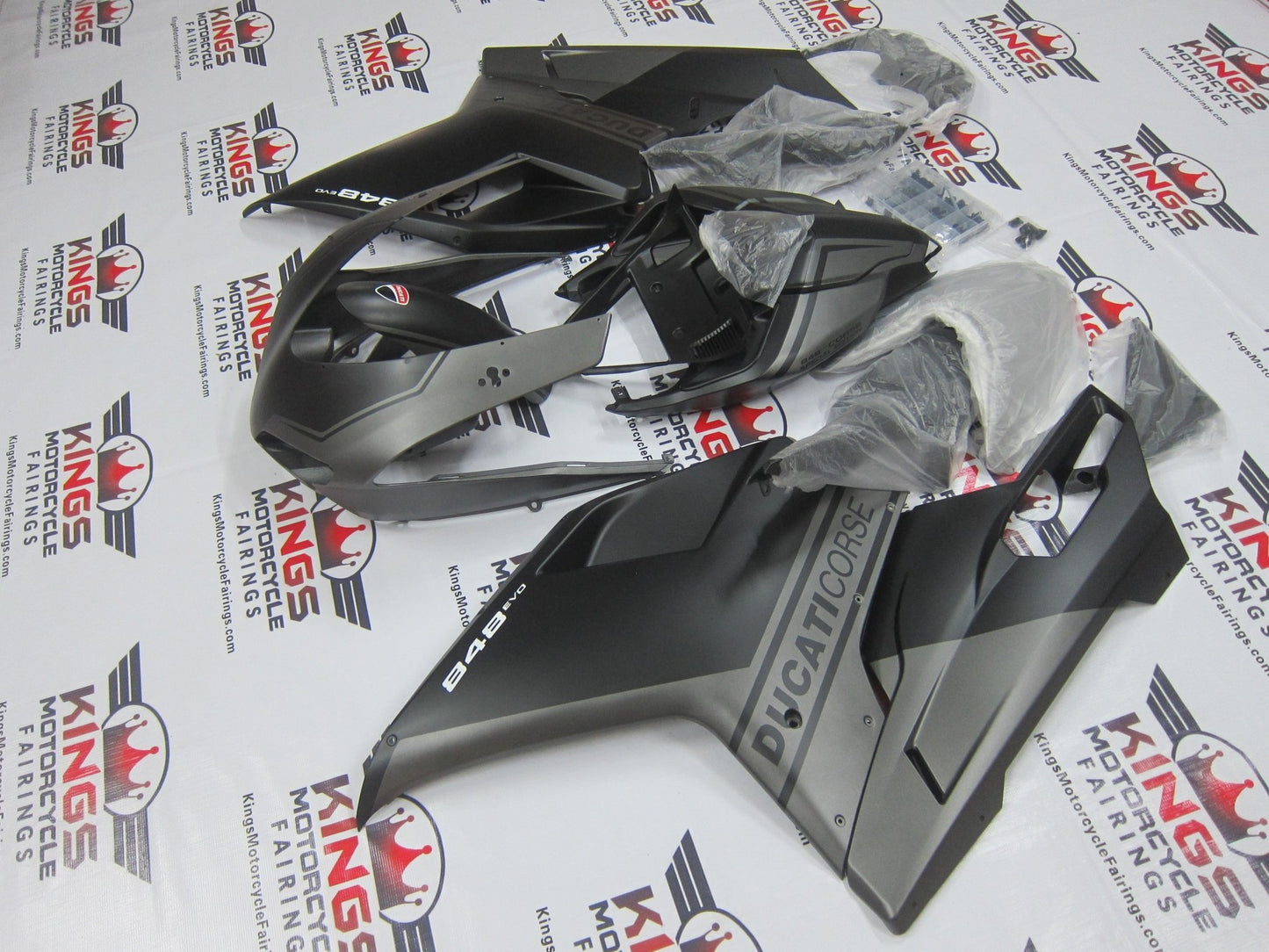 Ducati 848 (2007-2014) Matte Black & Matte Gray Fairings at KingsMotorcycleFairings.com