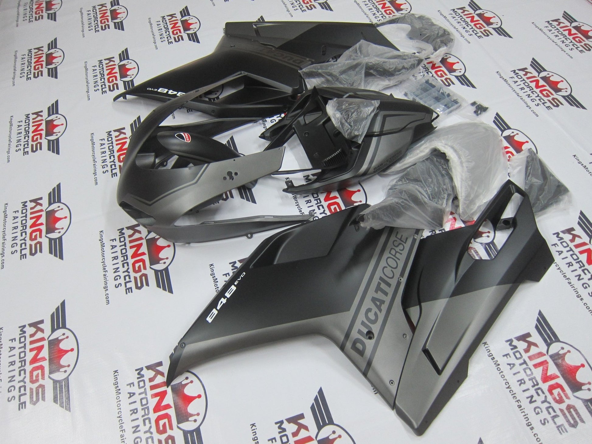 Ducati 848 (2007-2014) Matte Black & Matte Gray Fairings at KingsMotorcycleFairings.com