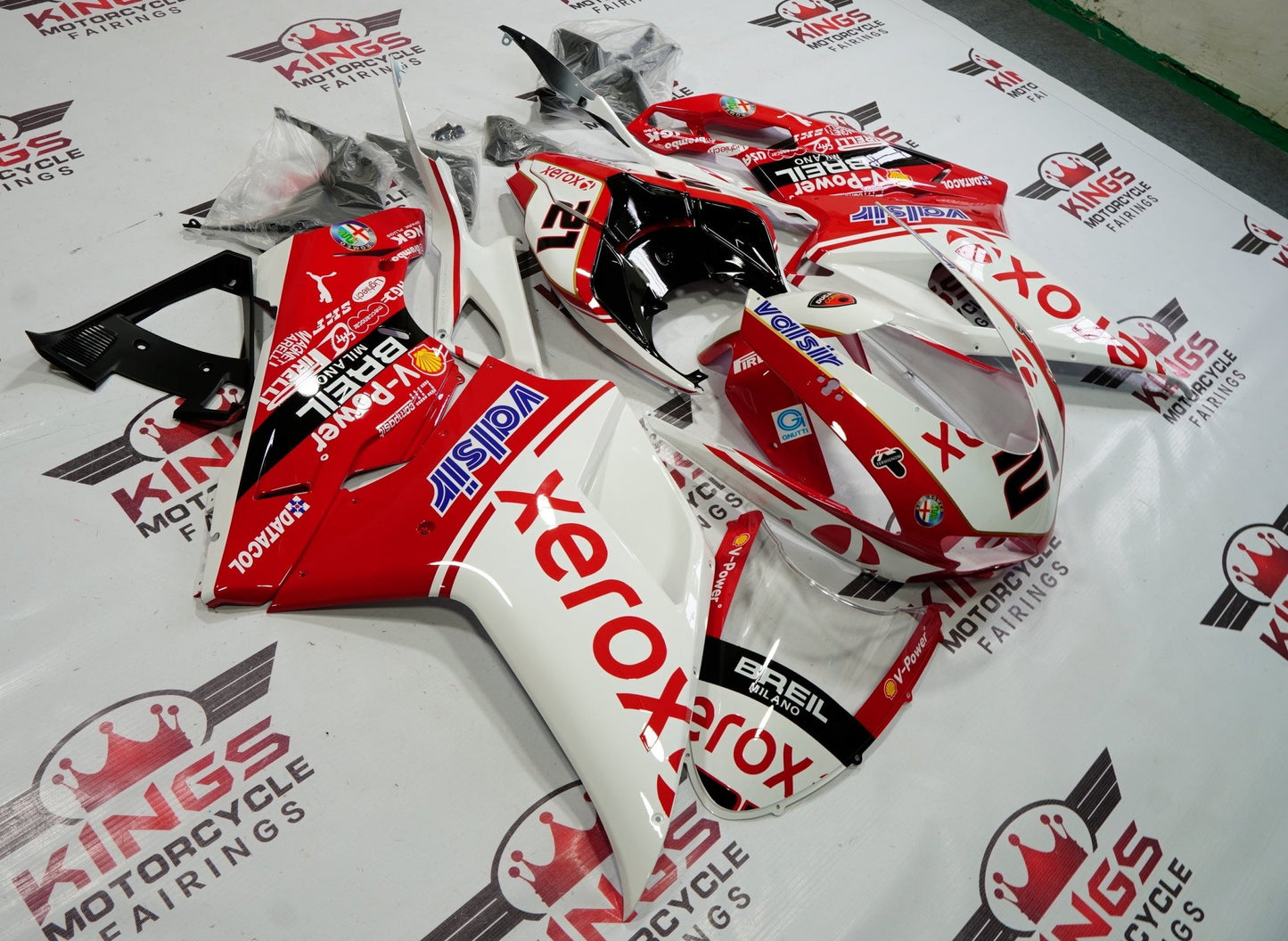 Ducati 848 Fairings (2007-2014) Red, White Xerox #21 at KingsMotorcycleFairings.com