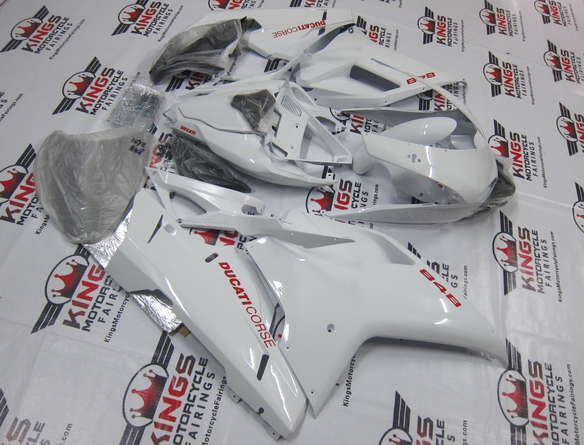 Ducati 848 (2007-2014) White & Red Corse Fairings at KingsMotorcycleFairings.com