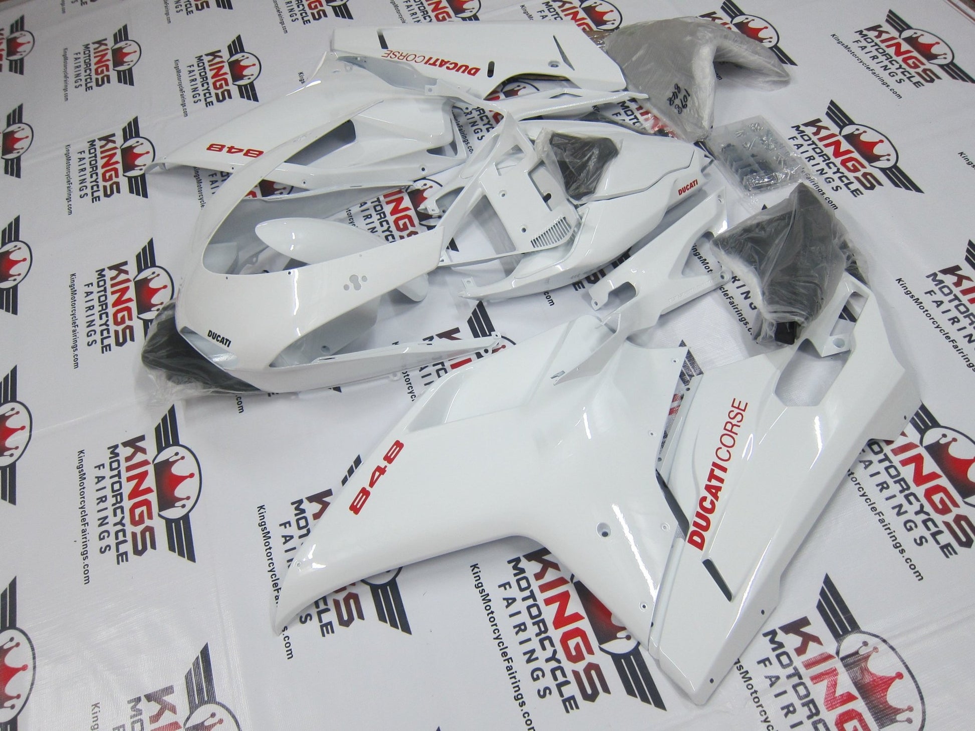 Ducati 848 (2007-2014) White & Red Corse Fairings at KingsMotorcycleFairings.com