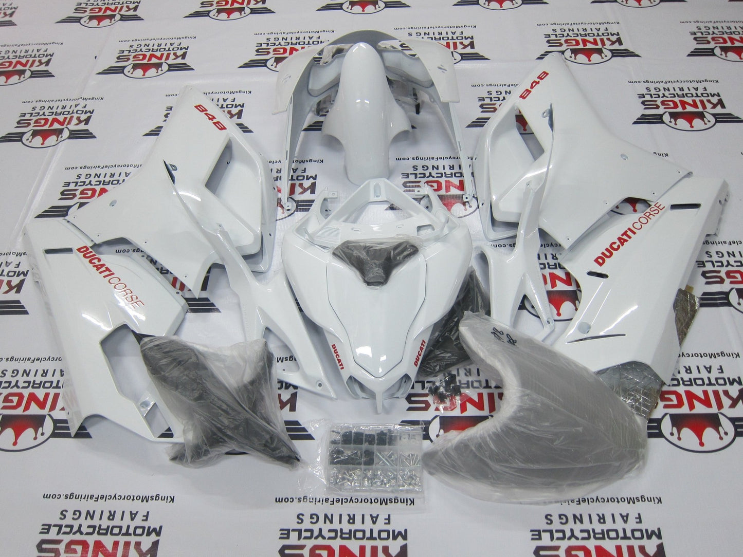 Ducati 848 (2007-2014) White & Red Corse Fairings at KingsMotorcycleFairings.com
