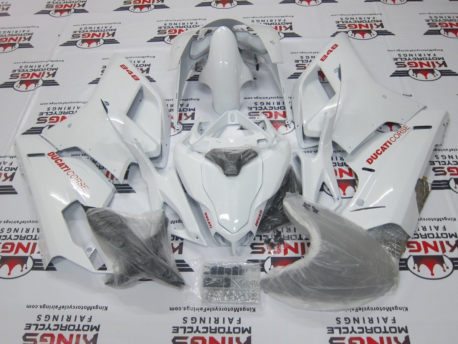 Ducati 848 (2007-2014) White & Red Corse Fairings at KingsMotorcycleFairings.com