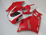 Red, White and Silver Race Fairing Kit for a 1998, 1999, 2000, 2001, & 2002 Ducati 996 motorcycle. This fairing kit is designed specifically for the racetrack