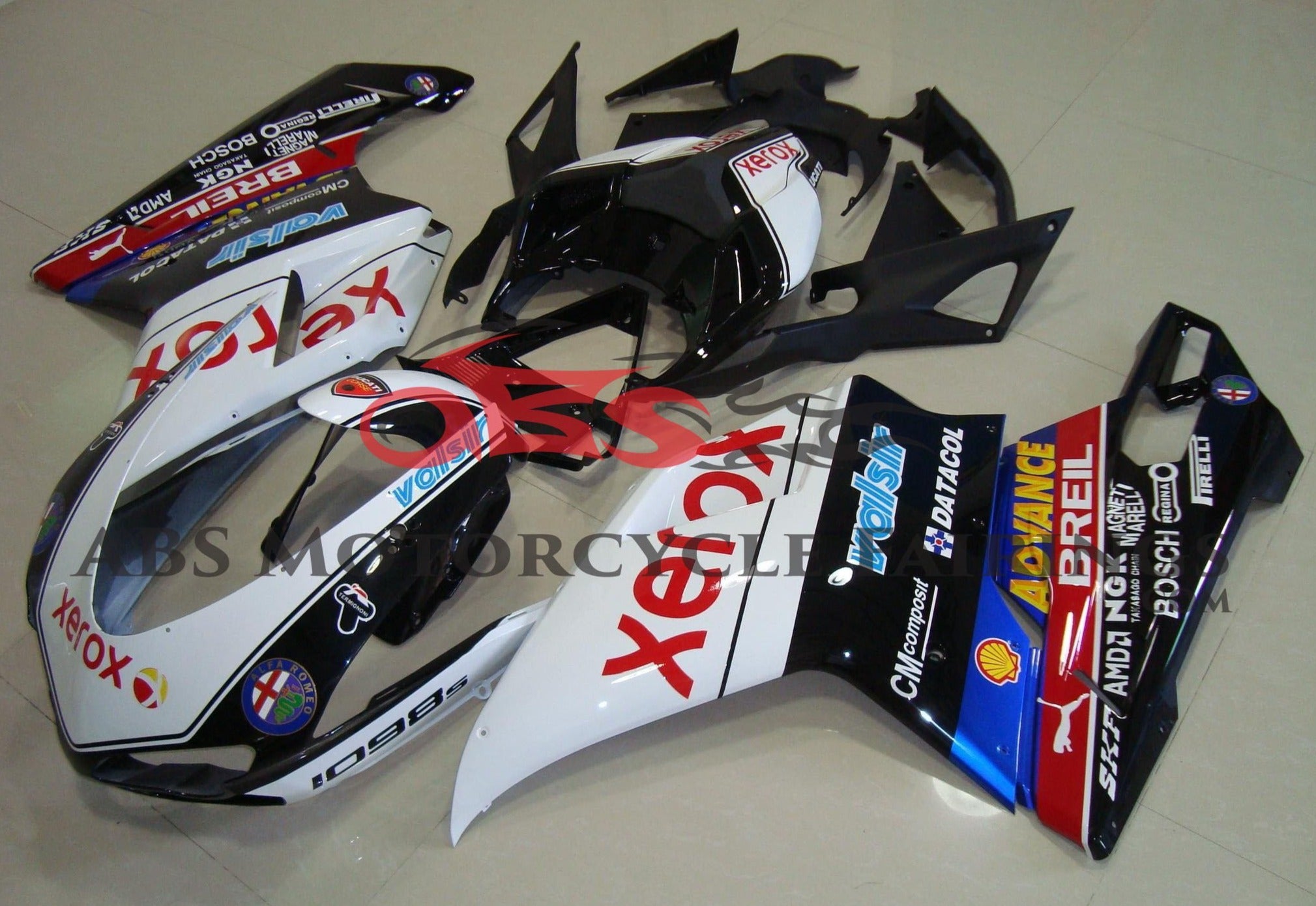 Ducati 1098 Fairings (2007-2012) Black, White Xerox from KingsMotorcycleFairings.com
