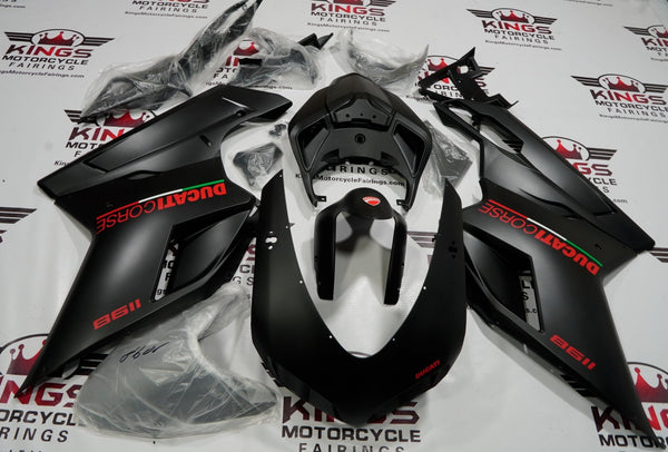 Ducati 1198 (2007-2012) Matte Black, Red Corse Fairings at KingsMotorcycleFairings.com