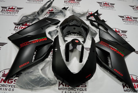 Ducati 1198 (2007-2012) Matte Black, Red Corse Fairings at KingsMotorcycleFairings.com