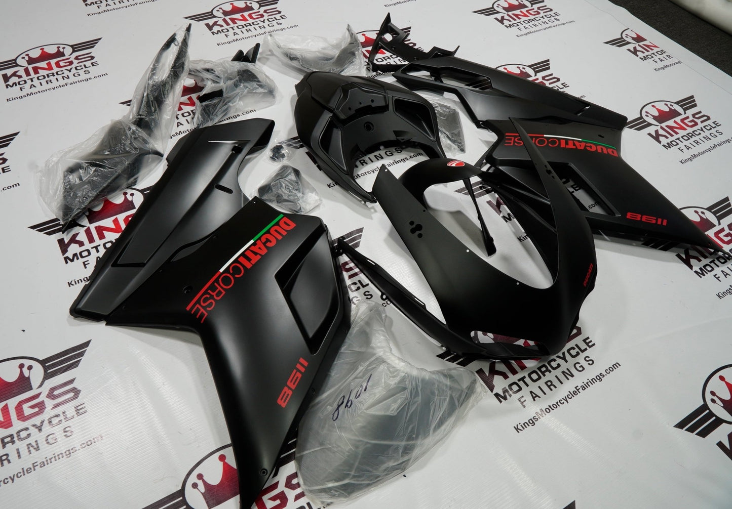 Ducati 1198 Fairings (2007-2012) Matte Black, Red Corse at KingsMotorcycleFairings.com