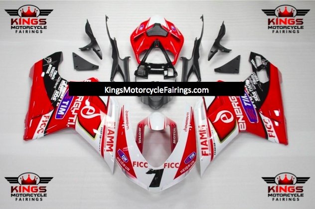 Ducati 1198 Fairings (2007-2012) White, Red, Black FIAMM #7 at KingsMotorcycleFairings.com