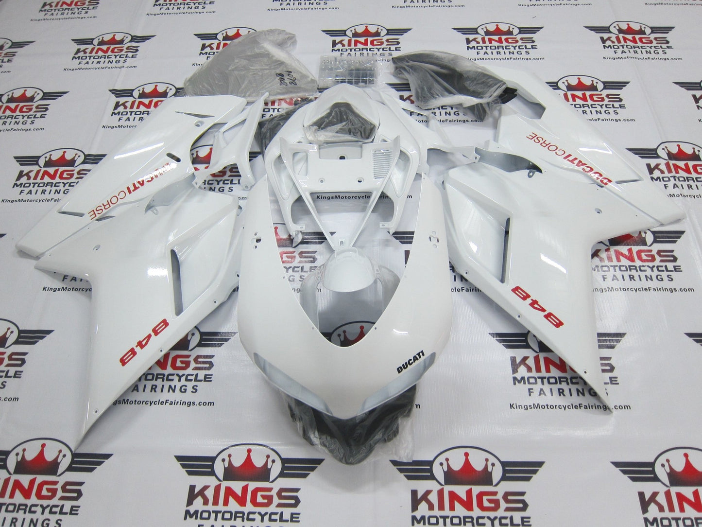 Ducati 848 (2007-2014) White, Red Corse Fairings at KingsMotorcycleFairings.com