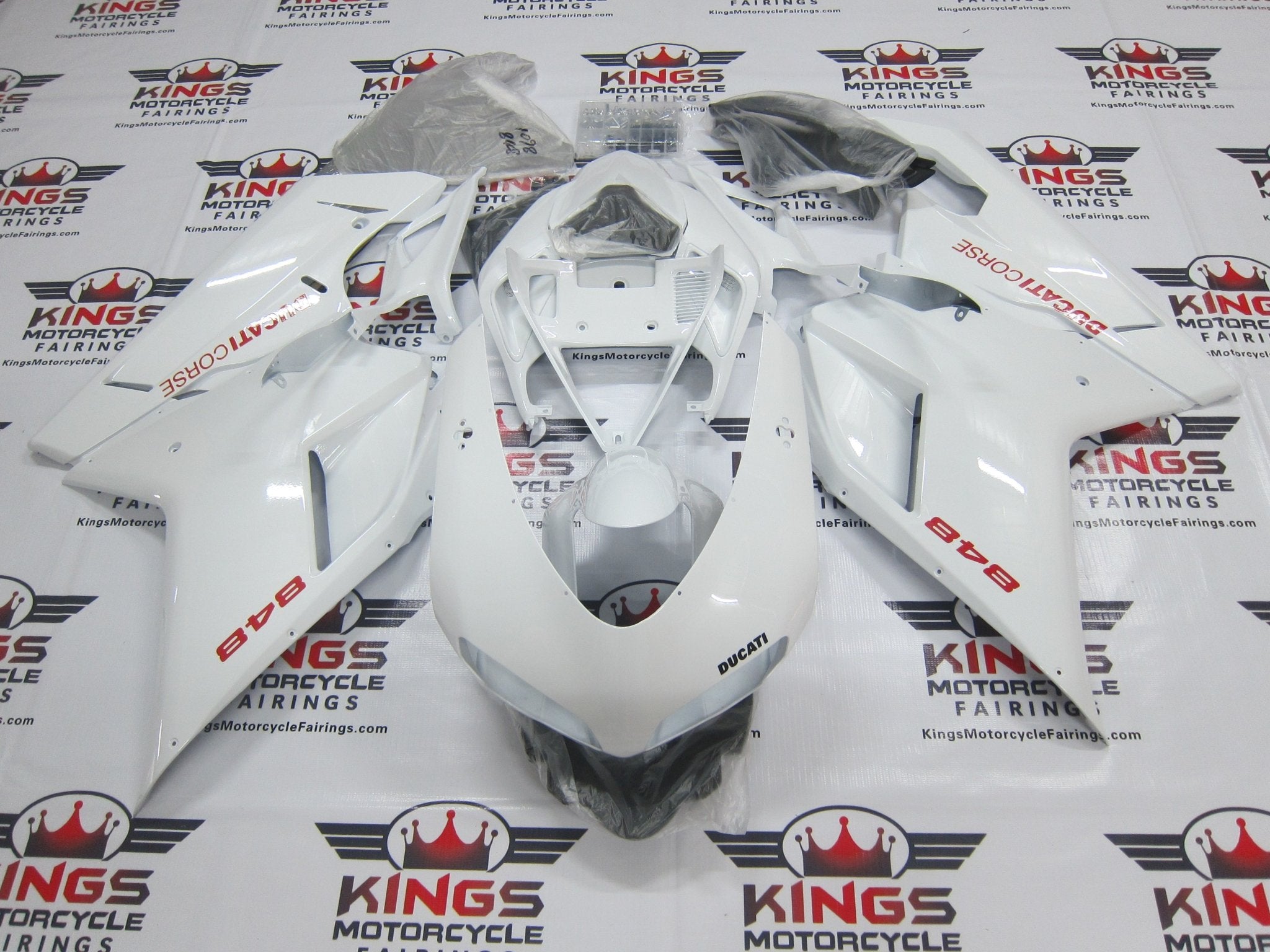 Ducati 848 (2007-2014) White, Red Corse Fairings at KingsMotorcycleFairings.com