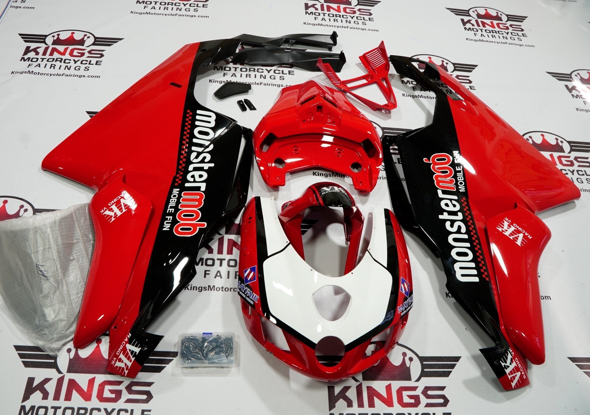 Ducati 999 Fairings (2005-2006) Red, Black, White MonsterMob at KingsMotorcycleFairings.com